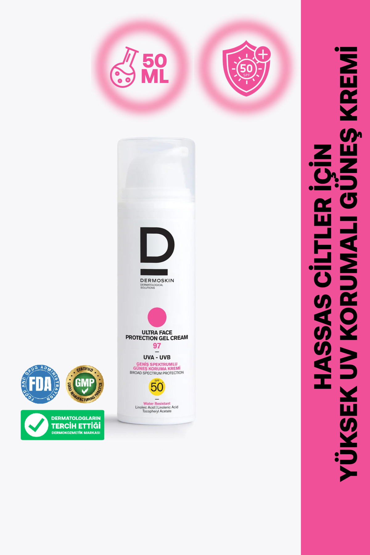 Dermoskin Ultra Face Protection Gel Cream Spf 97+ | Leke Karşıtı Güneş Kremi | UVA & UVB Koruyucu | 50 ml