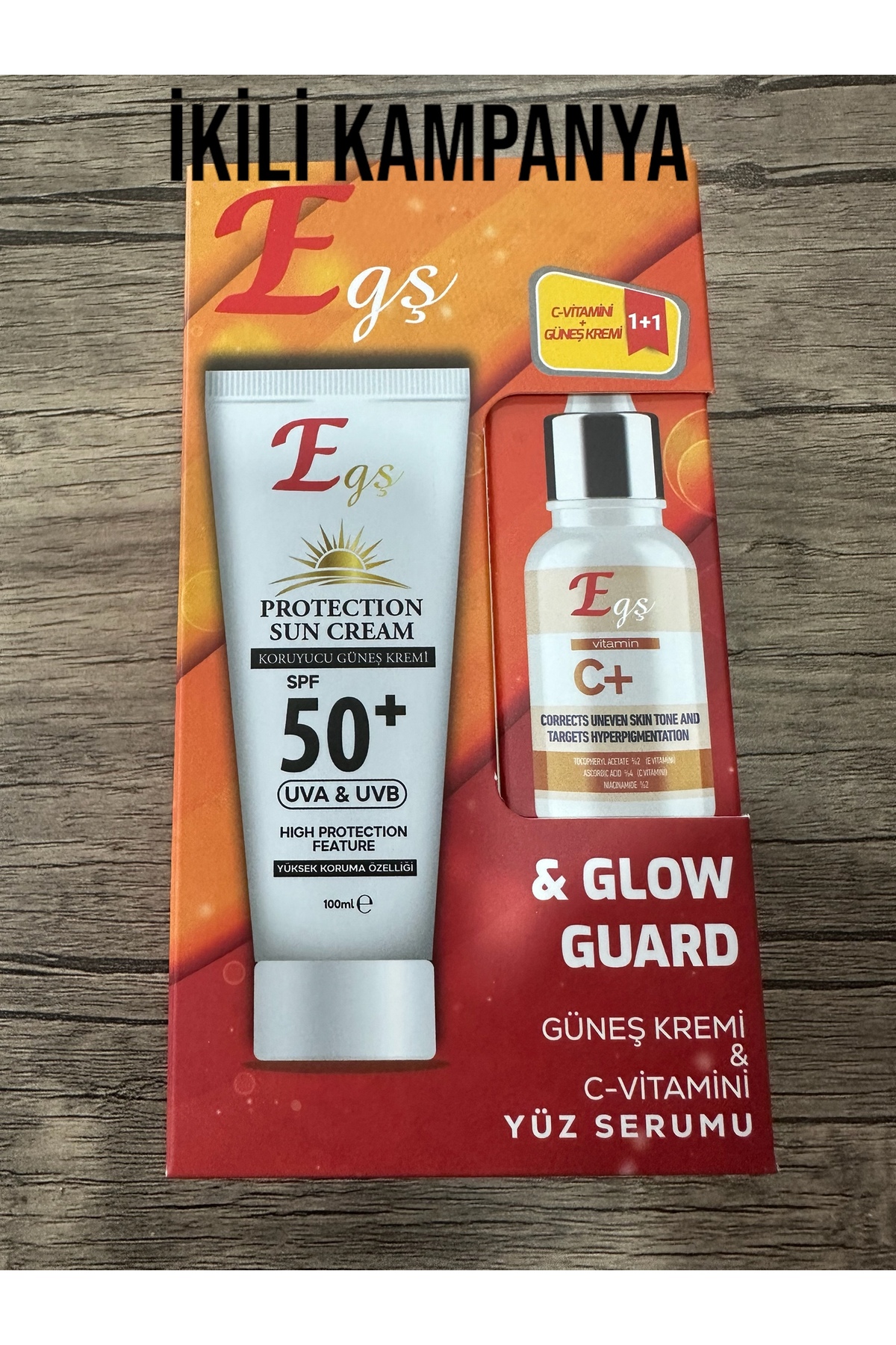 Egş DERMA delete Egş 120 GÜNEŞ KREMİ + C VİTAMİNLİ SERUM %4 HEDİYE