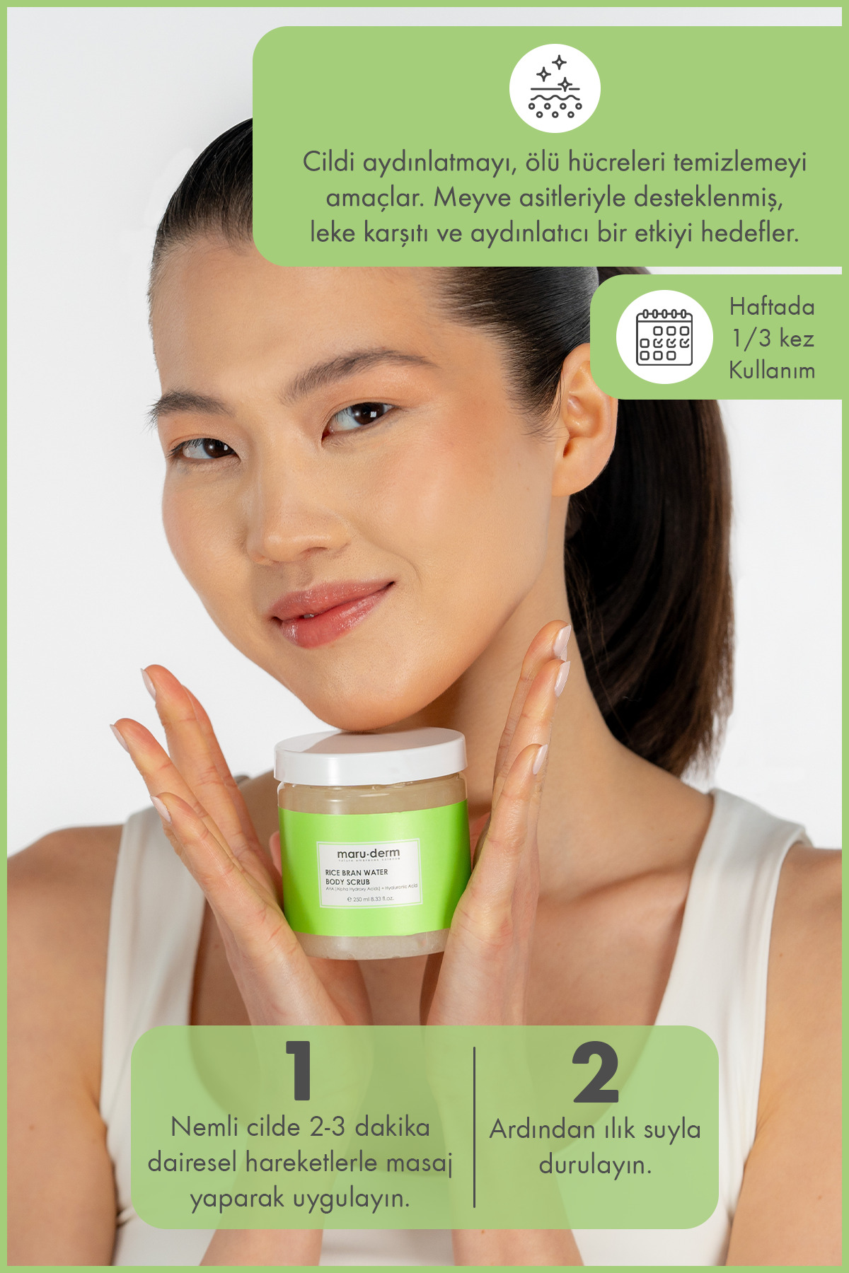 Maru.Derm Body Scrub | Pirinç Suyu Vücut Peelingi | AHA + Hyalüronik Asit 250 ML - Görsel 3
