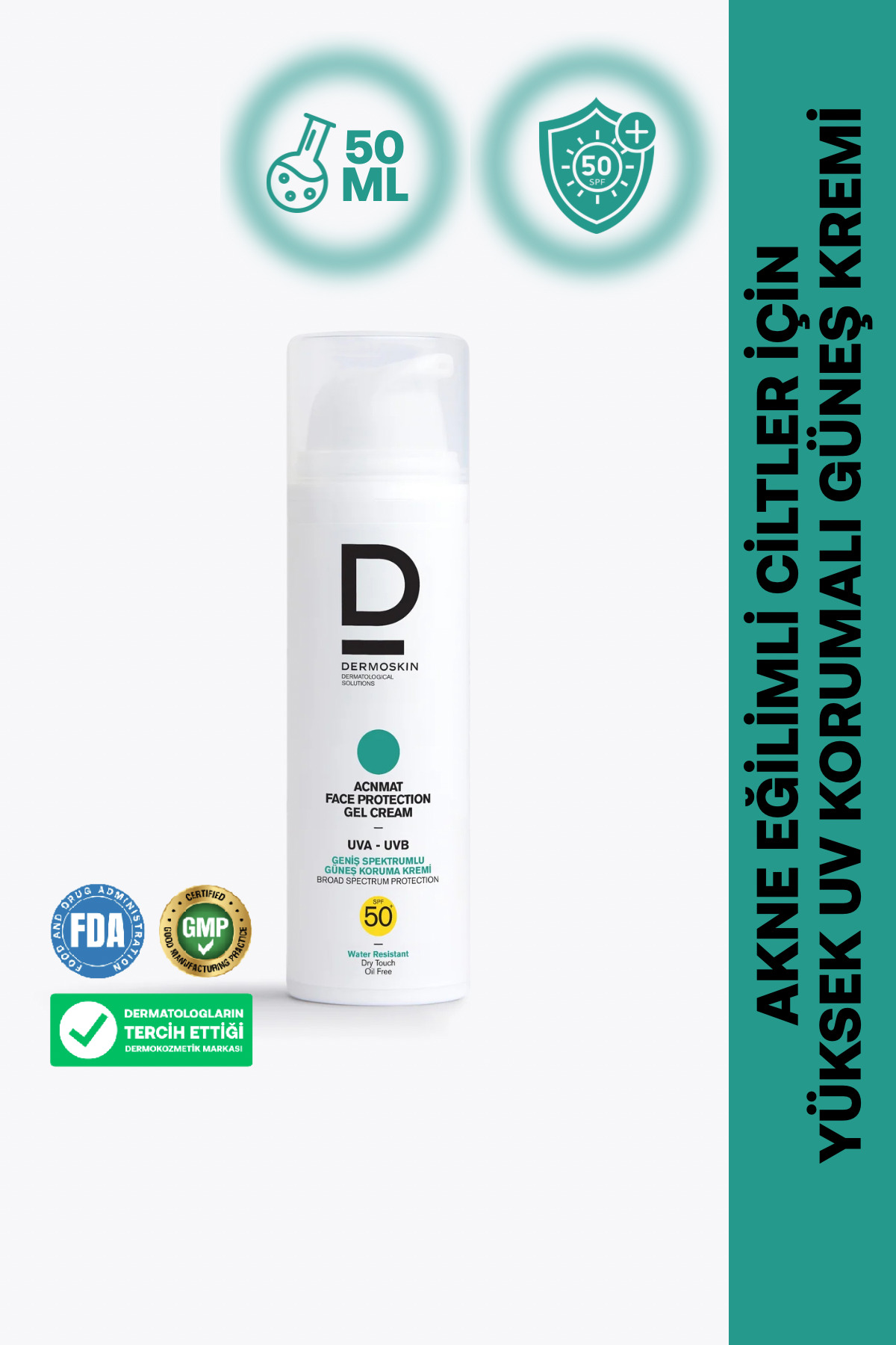 Dermoskin AcnMat Face Protection Gel Güneş Kremi Spf 50+ | Sivilce ve Akne Karşıtı | UVA&UVB Koruyucu | 50 ml