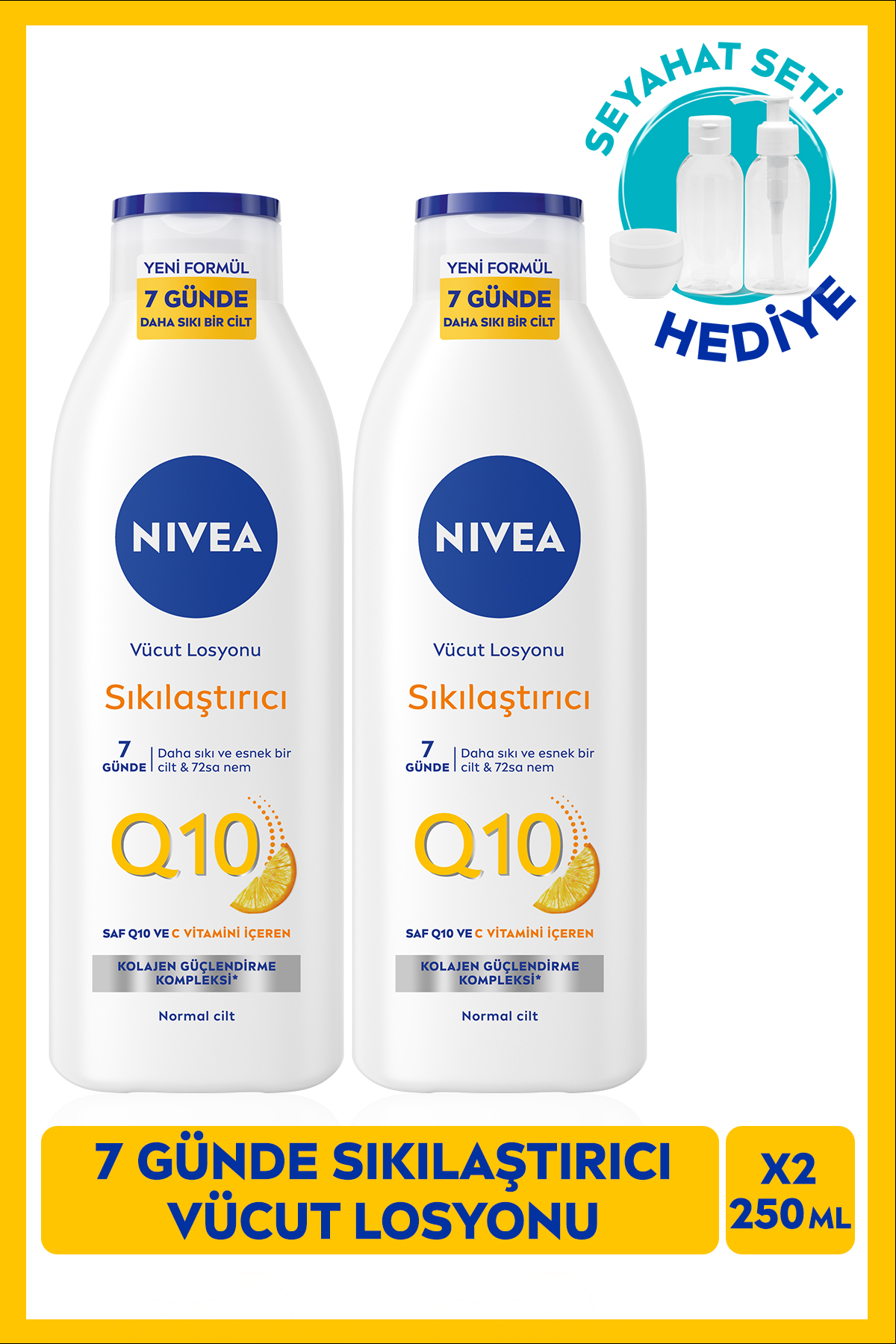 NIVEA Q10 7 Günde Sıkılaştırıcı Vücut Bakım Losyonu 250ml, C Vitamini, Nemlendirici, Kolajen, X2 Adet