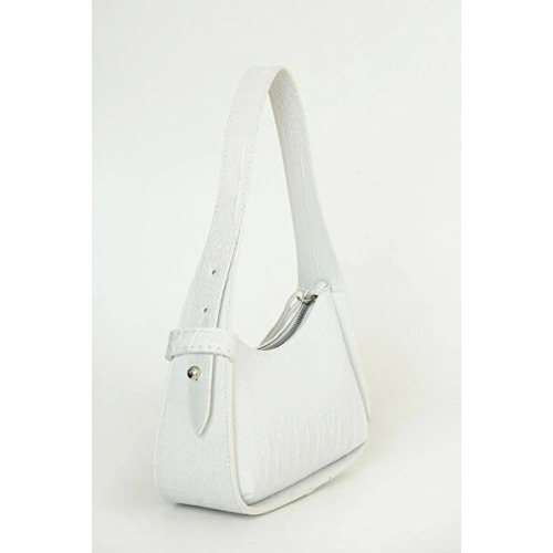 bag&more Beyaz Kadın Kroko Desenli Baget Çanta Omuz Çanta Kol Çanta Kadın Çanta