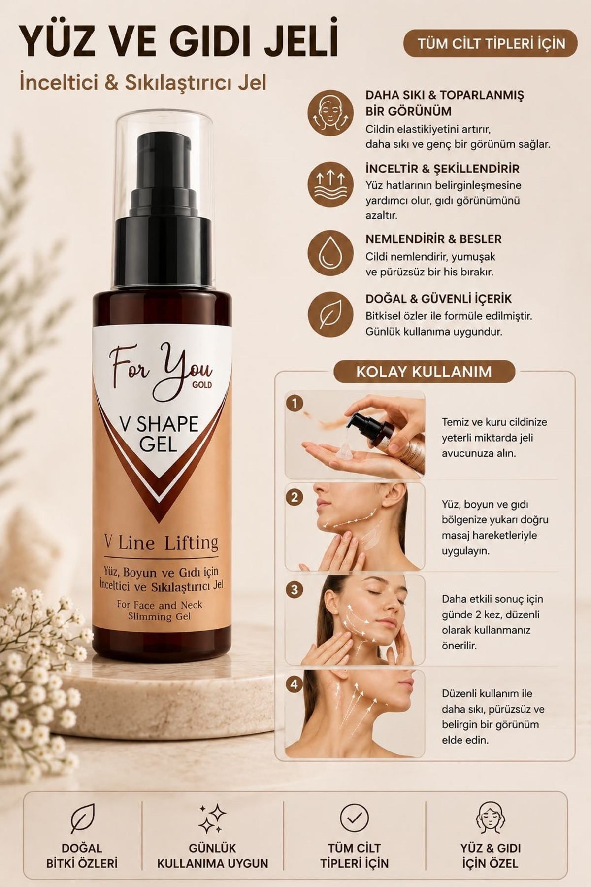 For You Gold Yüz, Boyun, Çene Ve Gıdı Için Incelmeye Yardımcı, Sıkılaştırıcı Ve Şekillendirici Slim Jel - Görsel 3
