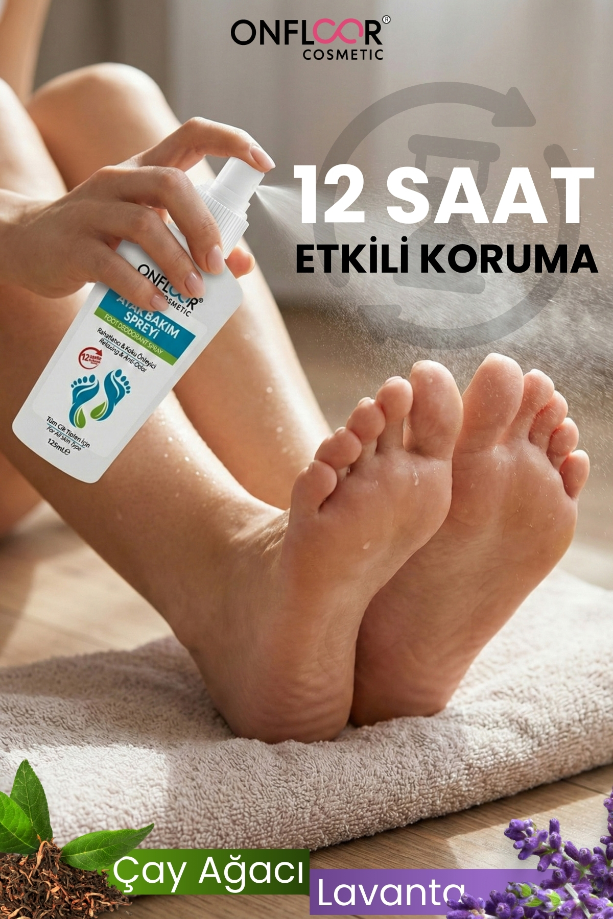 ONFLOOR Ayak Kokusu Giderici Sprey 125 ml – Ferahlatıcı, Serinletici ve Rahatlatıcı Aloe Özlü Ayak Bakımı - Görsel 3