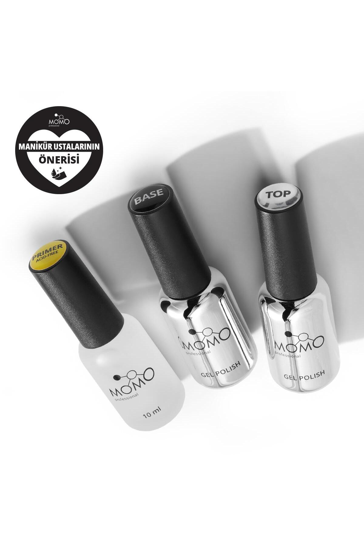 MOMO professional Kalıcı oje ve Protez Tırnak İçin 3’lü set - Primer 10 ml, Base Coat 9 ml, Top Coat 9 ml