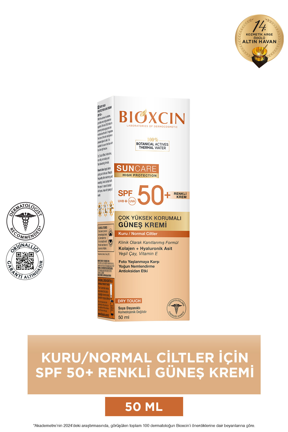 Bioxcin Suncare Kuru Normal Ciltler İçin Renkli Güneş Kremi SPF50+ 50ml
