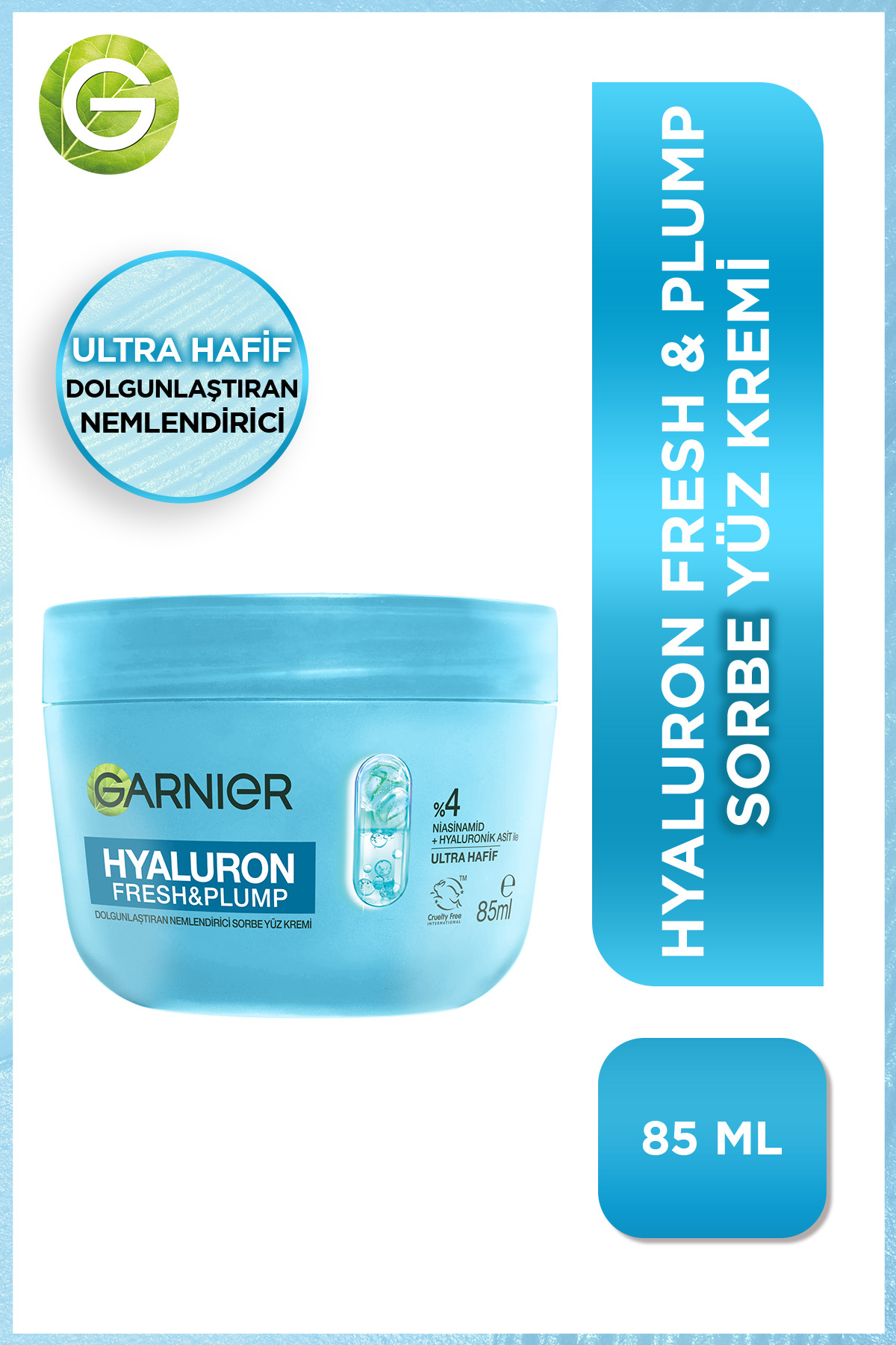 Garnier Hyaluron Fresh & Plump Dolgunlaştıran Nemlendirici Sorbe Yüz Kremi 85 ML, Vegan & Cruelty Free