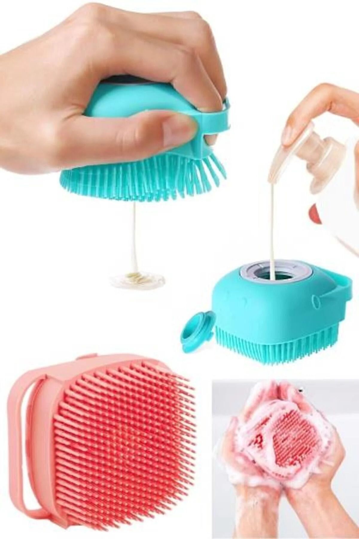 Genel Markalar Duş Jeli Hazneli Silikon Fırça Kese Çok Amaçlı Vücut Temizleme Kesesi Peeling Banyo Lifi Bulaşık