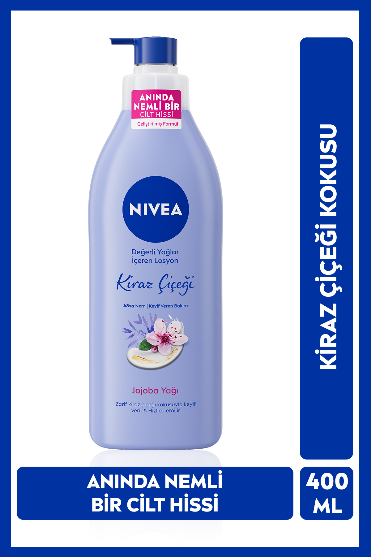 NIVEA Değerli Yağlar Içeren Nemlendirici Vücut Losyonu 400ml, Kiraz Çiçeği, Jojoba Yağı, Kuru Cilt Tipleri