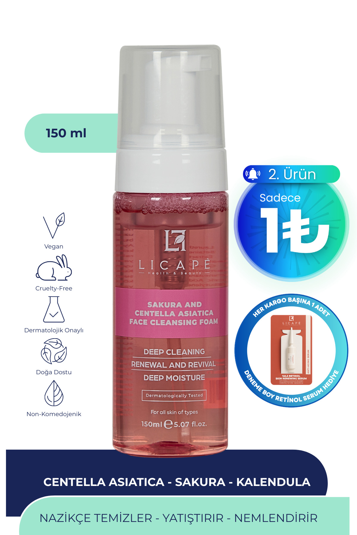 Licape Sakura Ve Centella Asitica Yüz Temizleme Köpüğü 150ml