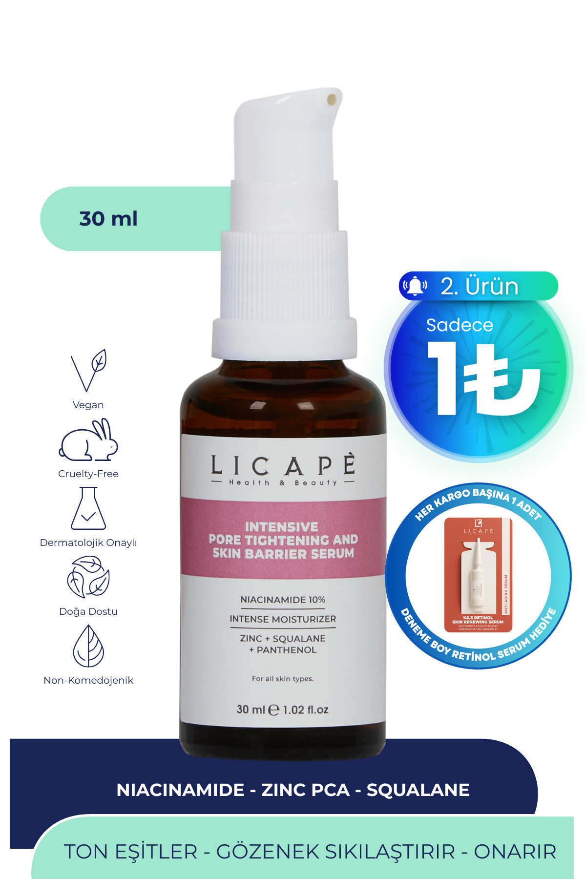 Licape Gözenek Sıkılaştırıcı ve Cilt Bariyeri Güçlendirici Niacinamide %10 Serum 30ml