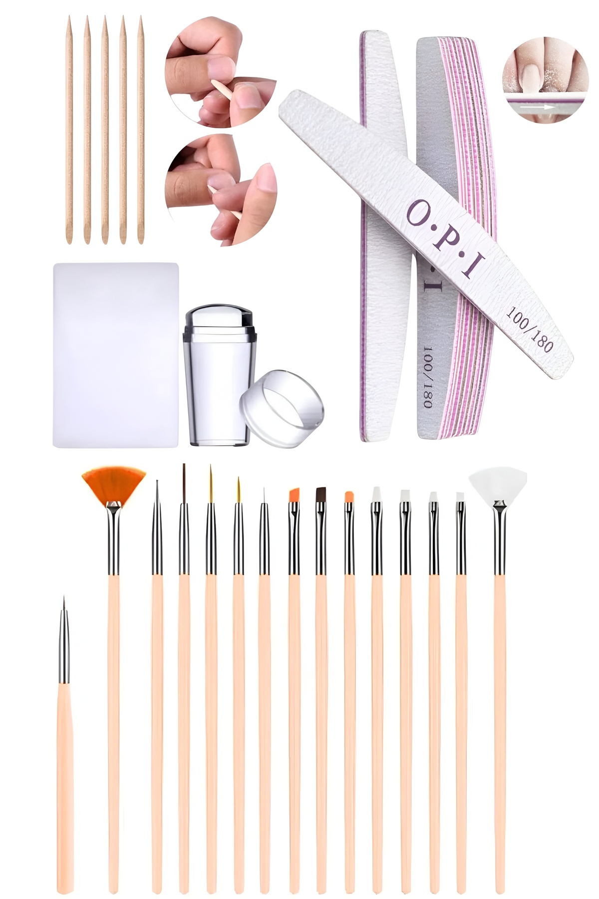 HİROS'H Professionel Kağıt Törpü 2 Adet 100/180 Nail Art Süsleme Seti Portakal Çubuğu ve French Aparatı