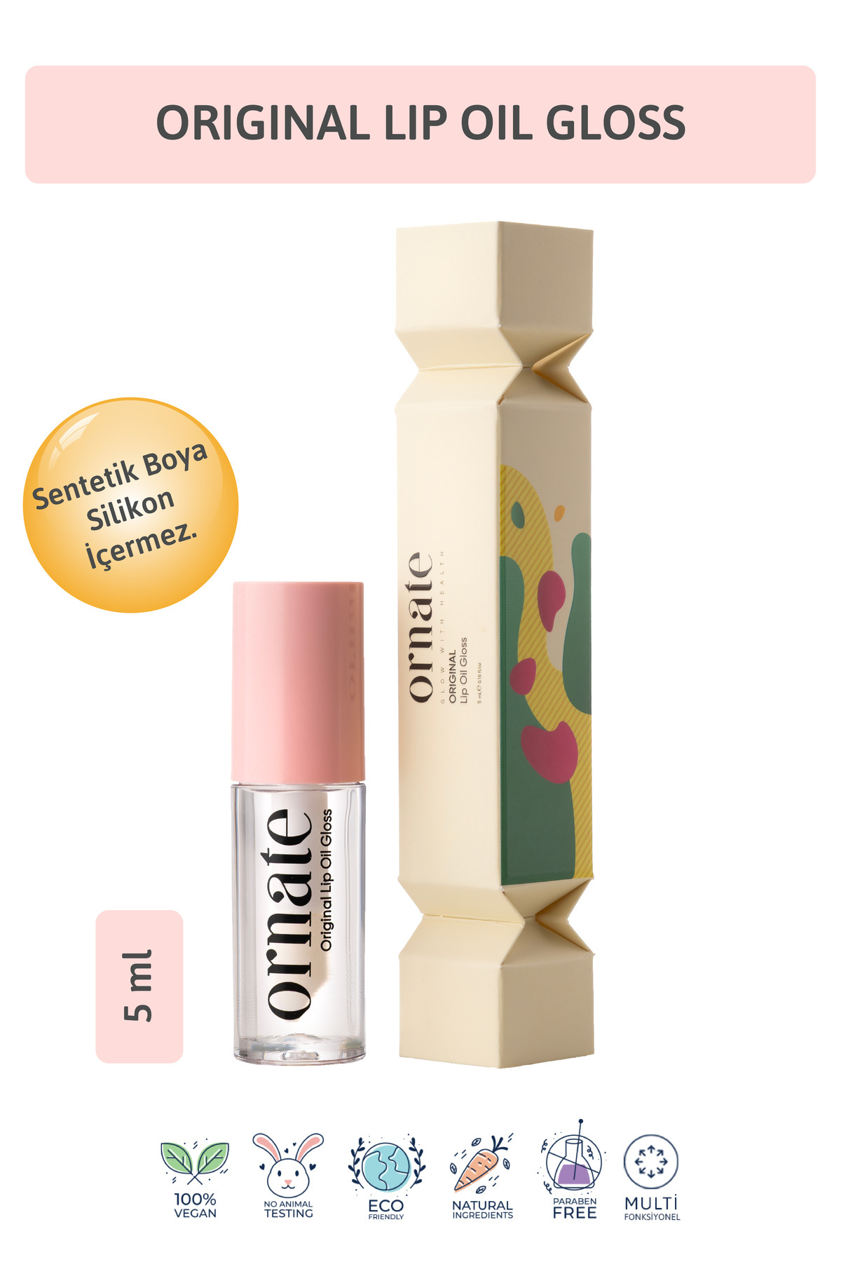 ORNATE Original Lip Oil Gloss Dolgunlaştırıcı Efekt, Nemlendirici, Parlatıcı Dudak Yağı Balmı Vanilya 5 ml