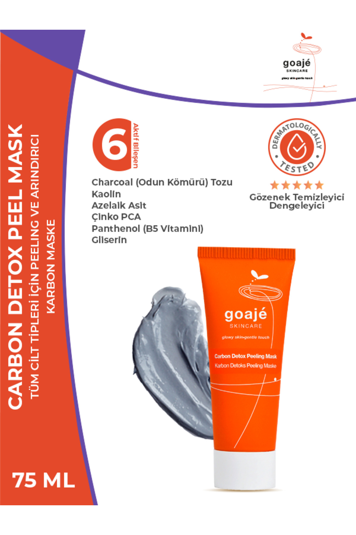 Goajé SKINCARE Siyah Nokta Karşıtı Aktif Karbon Peeling Maskesi Gözenek Arındırıcı Yağlı & Karma Ciltler İçin 75 ml - Görsel 3