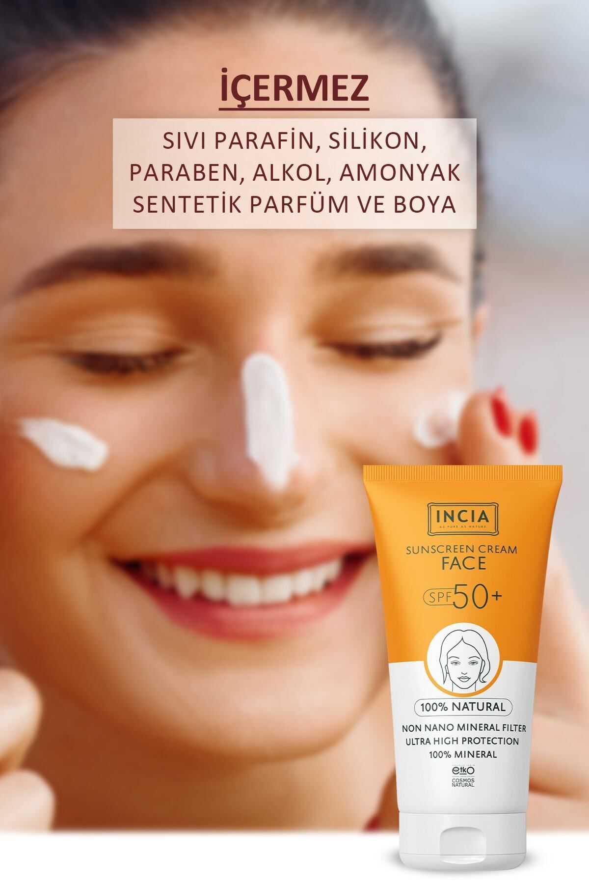 Incia %100 Doğal Yüz Güneş Kremi Leke Karşıtı Mineral Filtreli Yüksek Koruma SPF 50+ UVA UVB 50 ml - Görsel 3