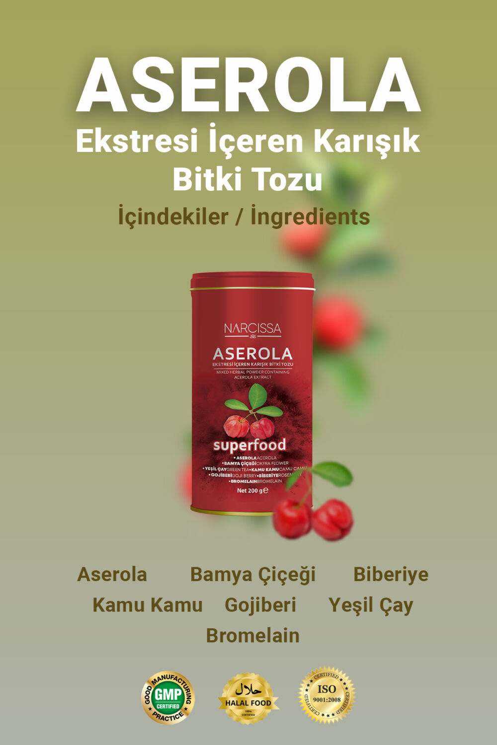 Mixed Herbal Powder containing Narcissa Acerola Extract - Acerola Detox Form Tea - Görsel 3