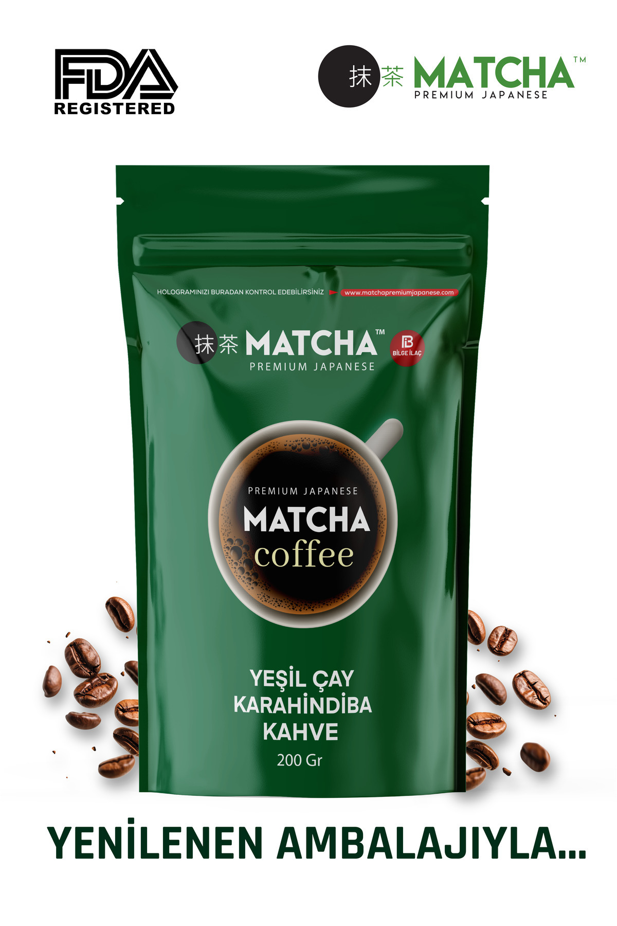Bilge İlaç Matcha Premium Japanese KAHVE YEŞİL ÇAY VE KARAHİNDİBA İÇEREN KAHVE