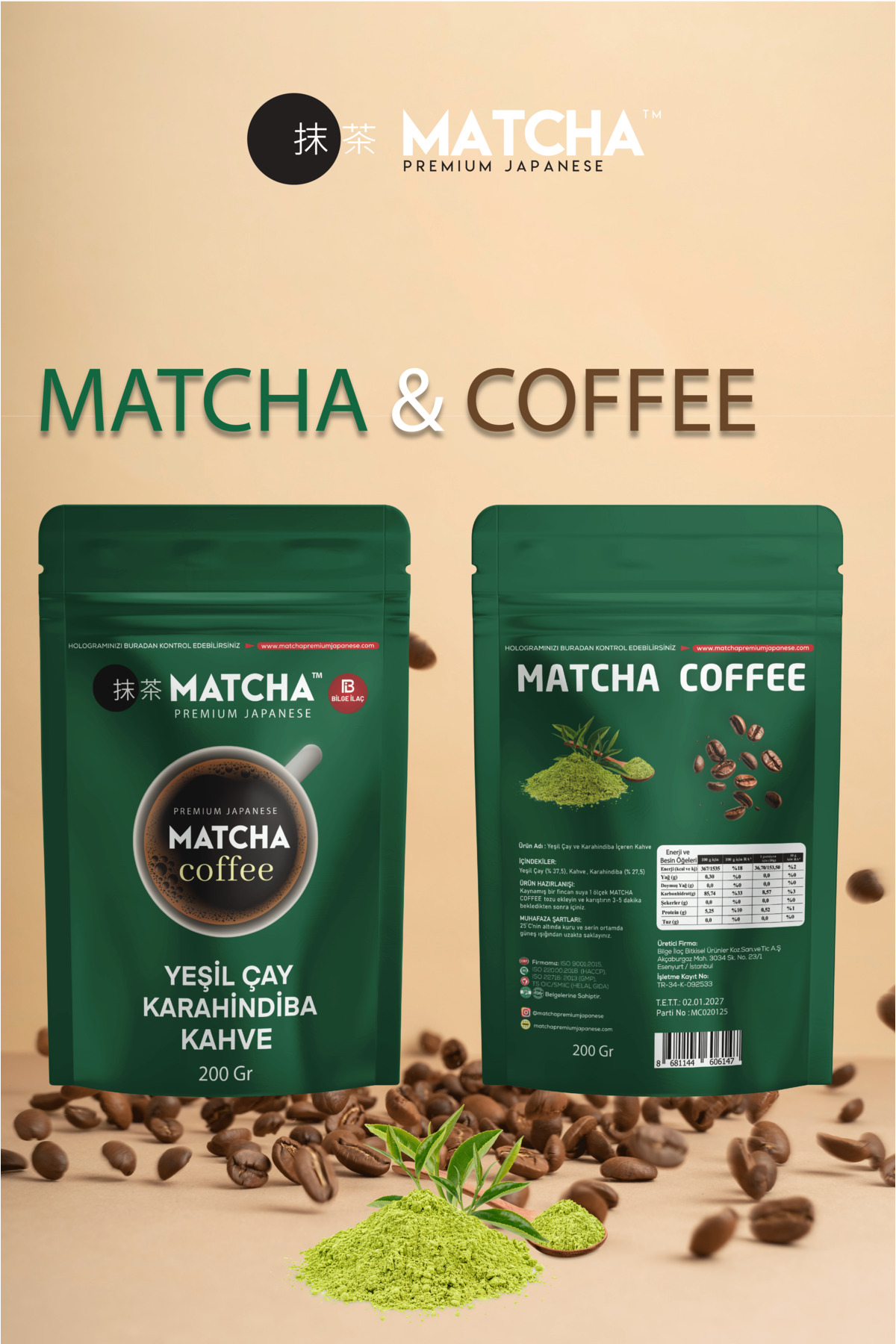 Bilge İlaç Matcha Premium Japanese KAHVE YEŞİL ÇAY VE KARAHİNDİBA İÇEREN KAHVE - Görsel 3