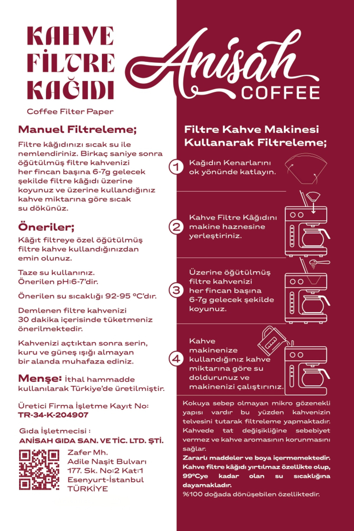 Anisah Coffee Filtre Kahve Kağıdı 4 Numara (80 Adet) | Kokusuz | Kimyasalsız | Doğa Dostu | Yırtılmaz - Görsel 3