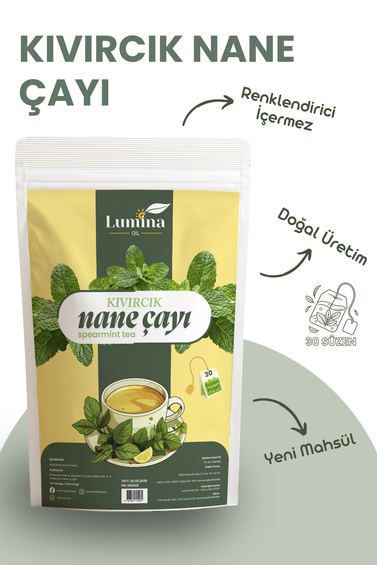 LUMİNAOİL Kıvırcık Nane Çayı (Spearmint Tea) 45 Gr. 30 Süzen Poşet
