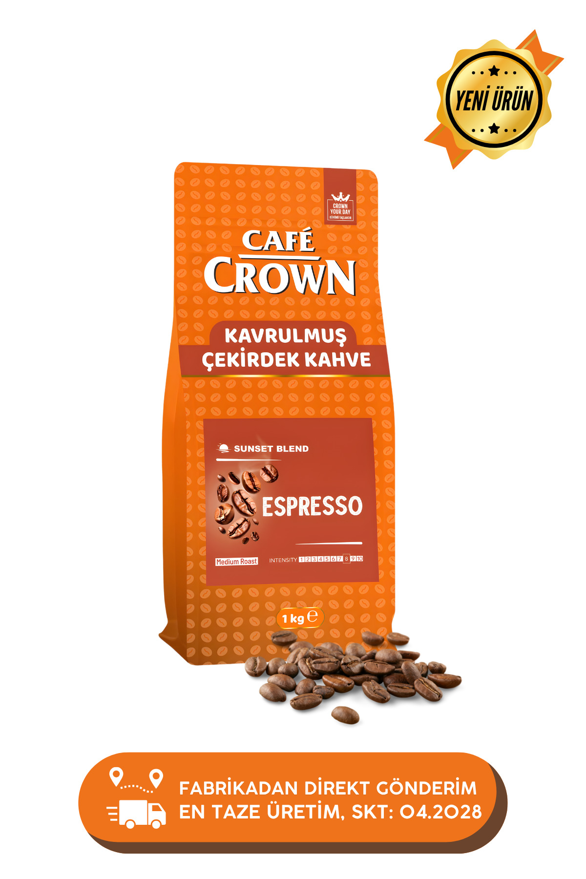 Cafe Crown Çekirdek Kahve 1kg (Medium Roast, Sunset Blend,Espresso)