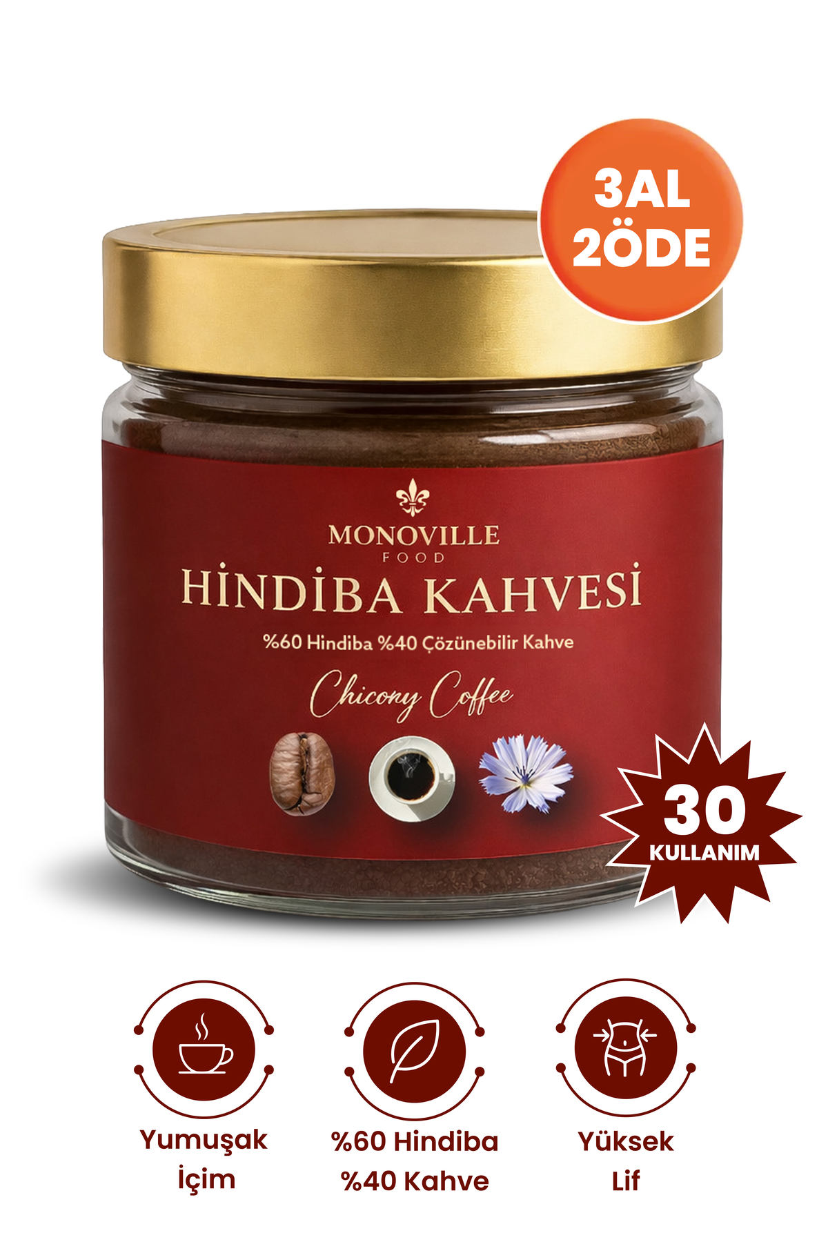 Monoville Hindiba Kahvesi 75 gr Hindiba Kahve Cam Kavanoz ( Chicory Coffee )