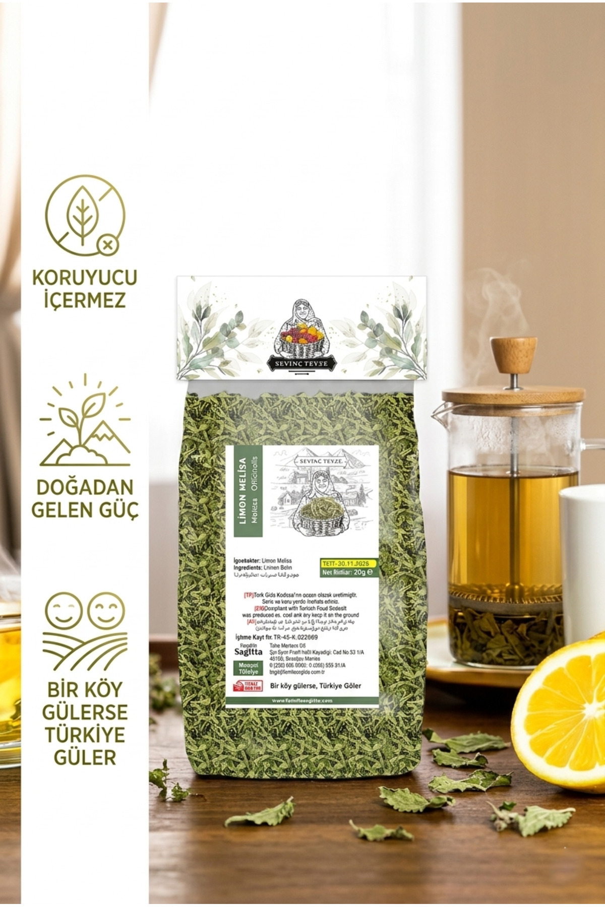 Organik Teyze Sevinç Teyze Limon Melisa Yaprağı, Melisa Çayı, Oğul Otu 20g - Melissa Officinalis, Lemon Balm