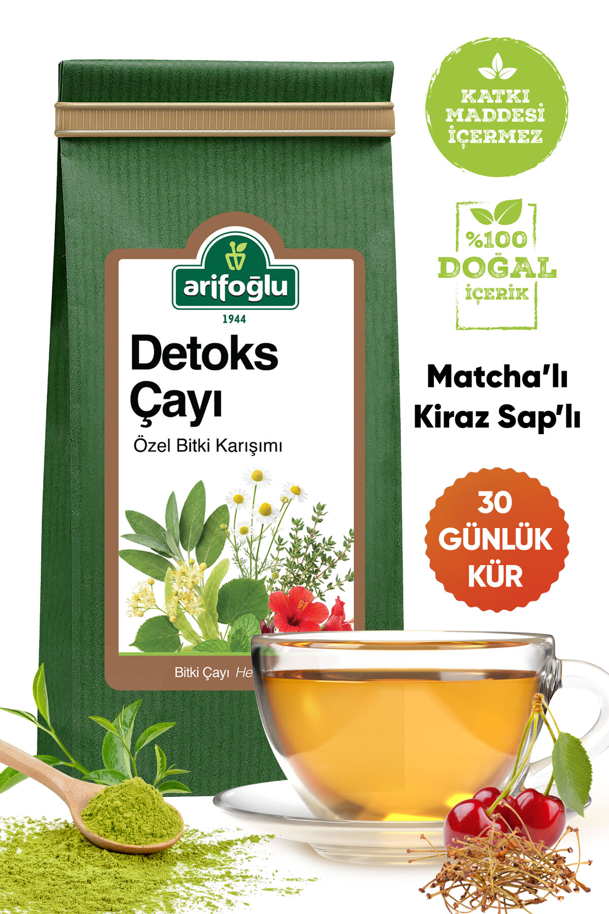 Arifoğlu Detoks Çayı Matcha & Kiraz Sapı İçeren 12 Özel Bitki Kürü - 30 gün 150gr