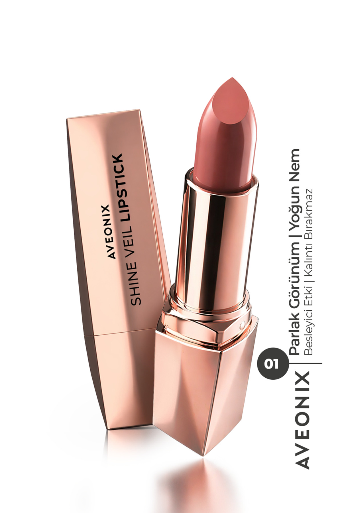 AVEONIX Shine Veil Parlak Ruj 01 Nemlendirici Pürüzsüz Dolgun Dudak Etkili Lipstick