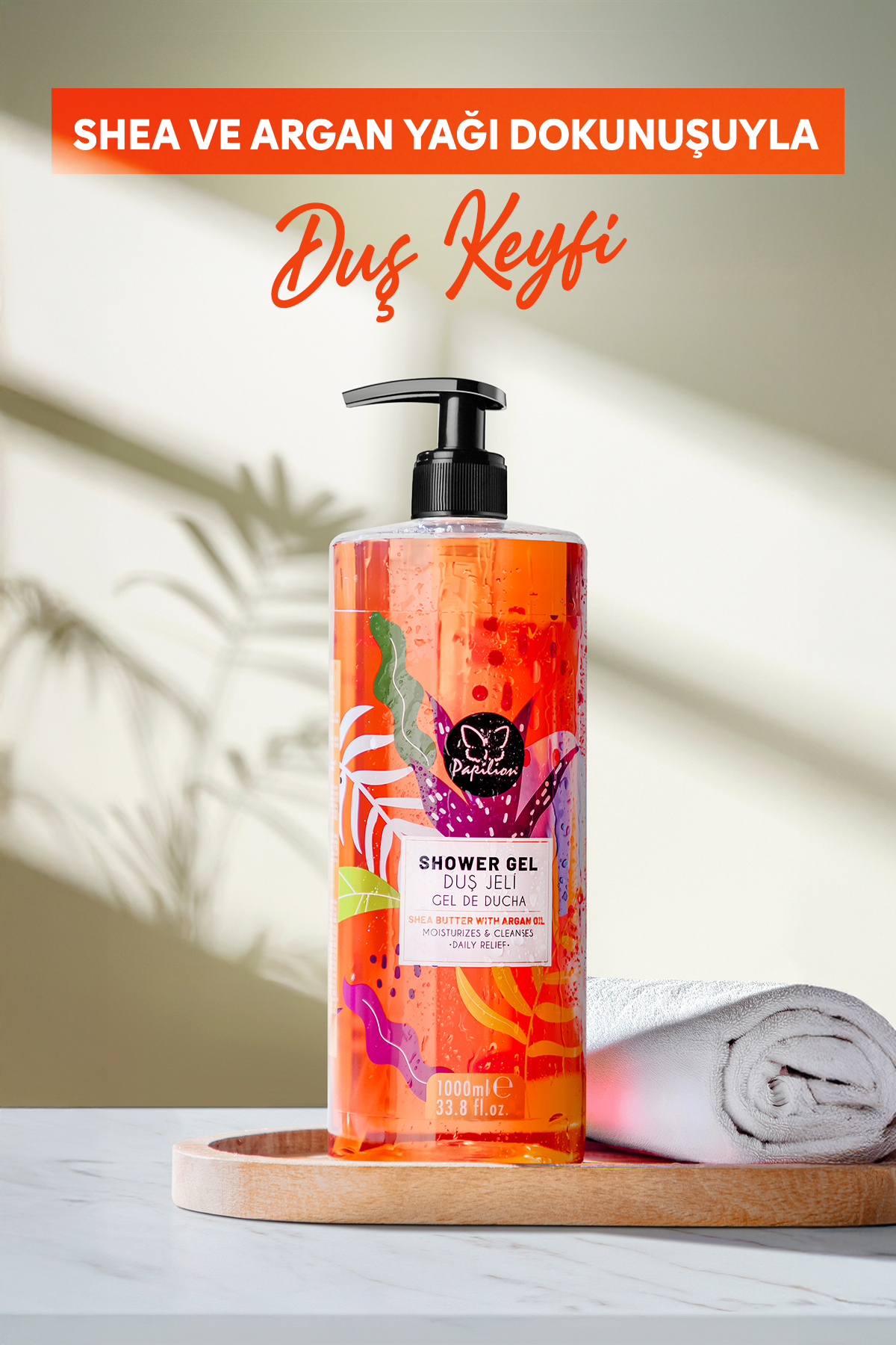 Papilion Duş Jeli Shea Butter & Argan Yağlı Nemlendirici Bakım Duş Jeli 1000 ml