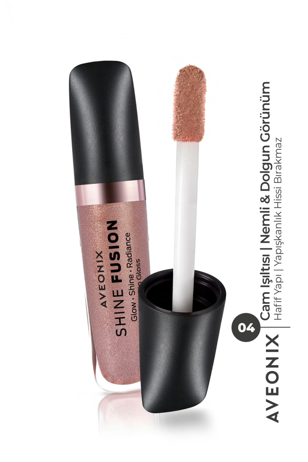AVEONIX Doğal Işıltı Veren Shine Veil Lip Gloss 04 Parlak Bitişli Dolgun Dudak Parlatıcısı