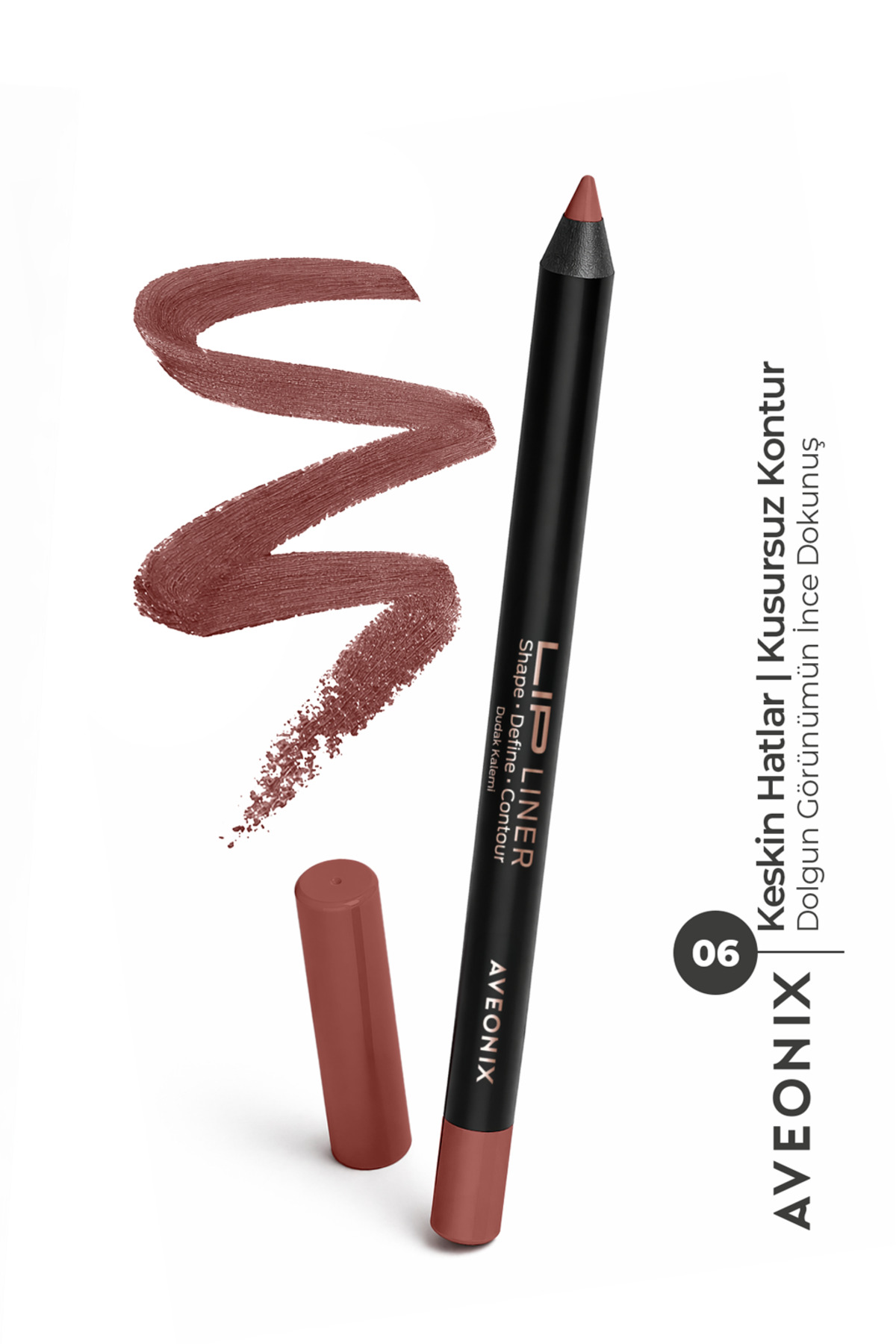 AVEONIX Lip Liner 06 İpeksi Dokulu Kolay Uygulanan Net ve Pürüzsüz Çizgi Dudak Kalemi