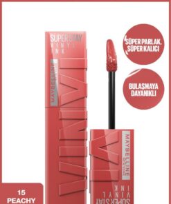 Maybelline New York Super Stay Vinyl Ink Uzun Süre Kalıcı Likit Parlak Ruj 15 Peachy
