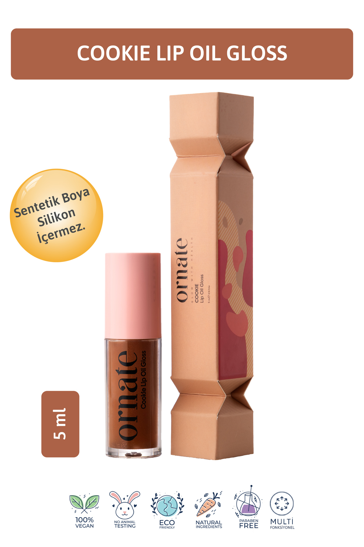 ORNATE Cookie Lip Oil Gloss Dolgunlaştırıcı Efekt , Nemlendirici, Parlatıcı Simli Dudak Yağı Kurabiye 5 ml