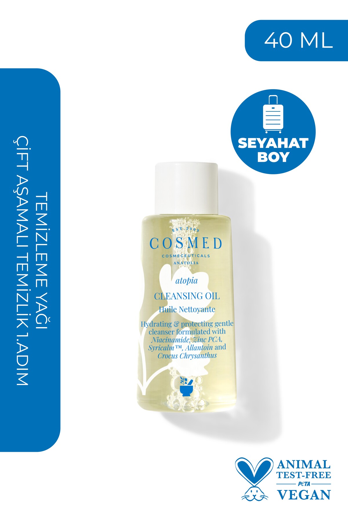 COSMED Atopia Cleansing Oil - Yüz ve Vücut için Temizleme Yağı - Yağ Bazlı Temizleyici 40 ml