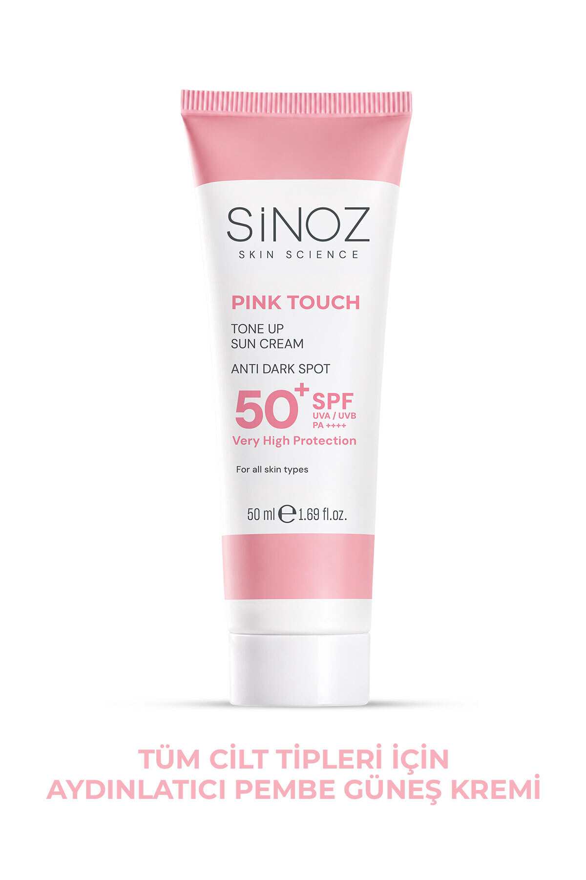 Sinoz Pink Touch SPF50+ Aydınlatıcı Pembe Yüz Güneş Kremi PA++++ Tüm Ciltler için 50ml