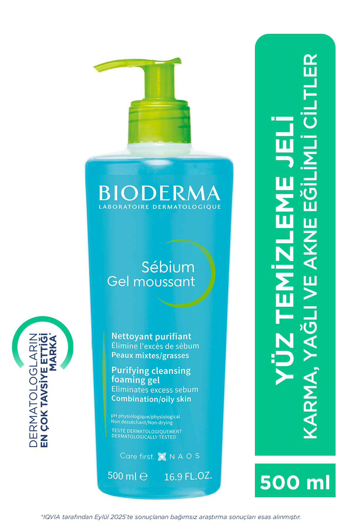Bioderma Sebium Foaming Gel Karma, Yağlı ve Akne Eğilimli Ciltler İçin Yüz ve Vücut Temizleme Jeli 500 ml