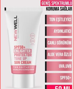 New Well Ton Eşitleyici yüksek Koruma Etkili Spf50+ Aydınlatıcı Pembe Yüz Güneş Kremi 50 Ml