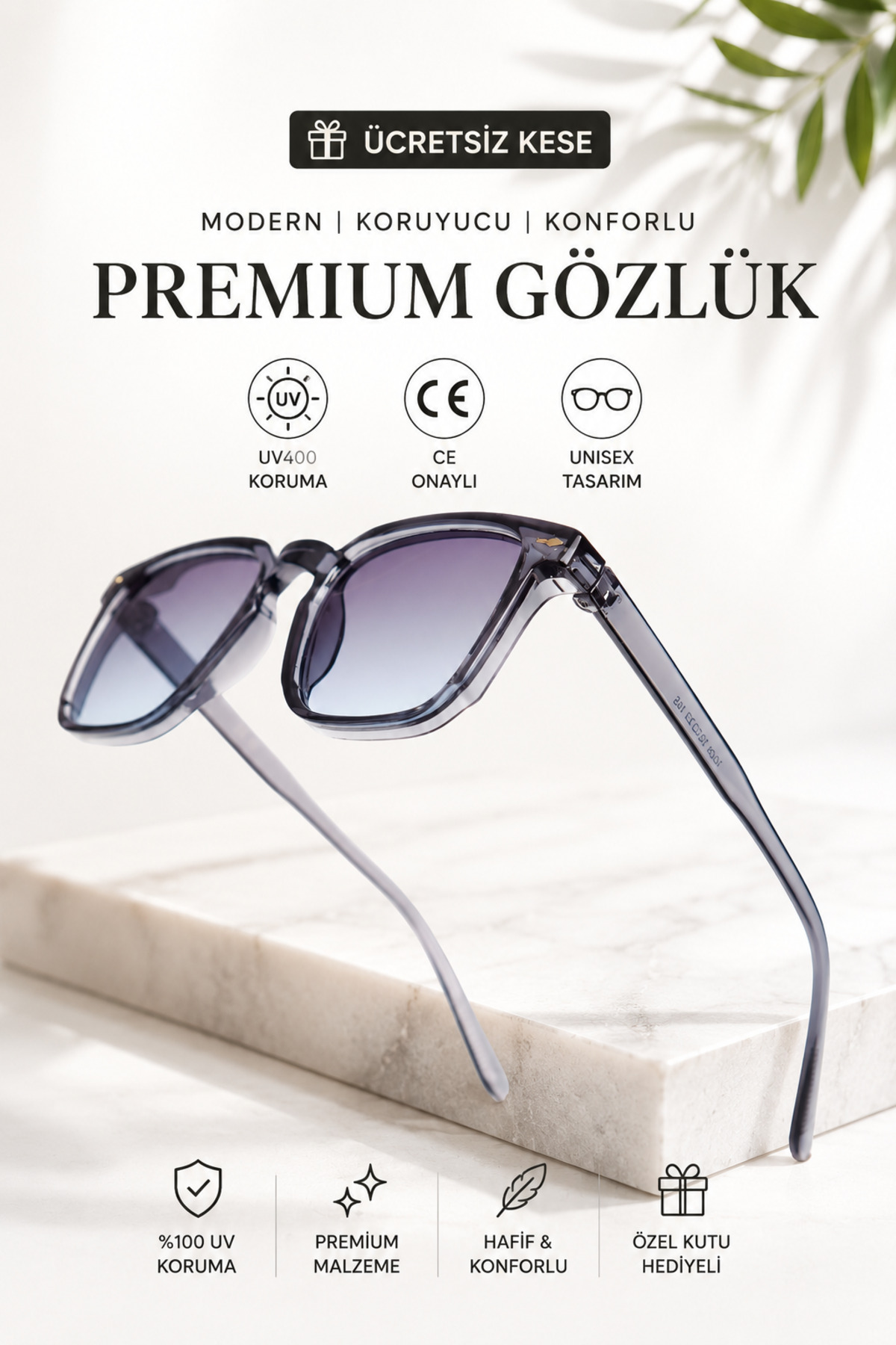 WATCHOFROYAL Güneş Gözlüğü Kadın & Erkek UV400 Cam Orjinal CE Belgeli GRİ MAVİ LORRAINEW