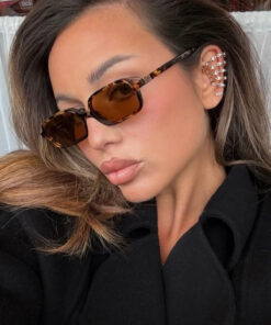 Eyesofia Oblamow Dikdörtgen Unisex Leopar Güneş Gözlük