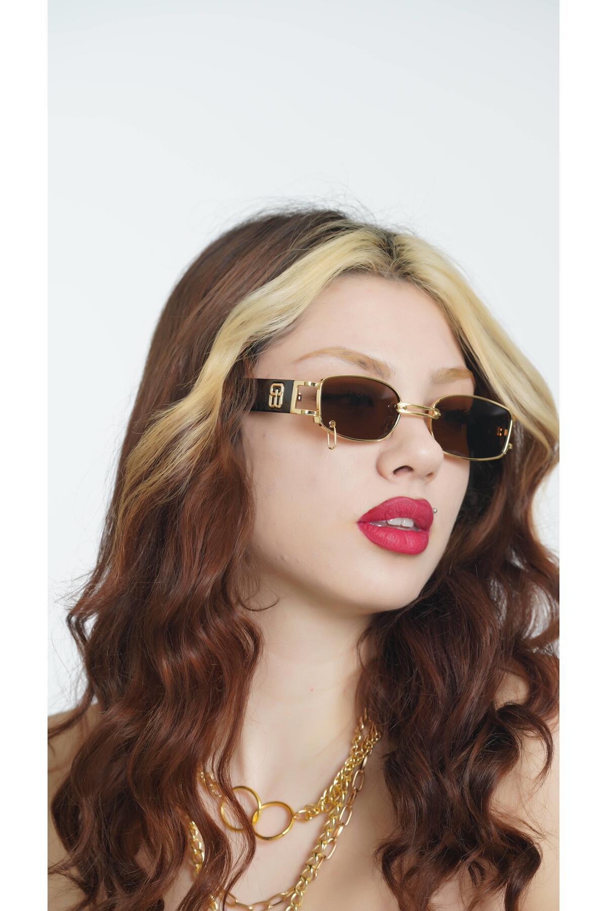Angel Eyes Dikdörtgen Kahverengi Halkalı Unisex Güneş Gözlüğü Yw8032lh-b