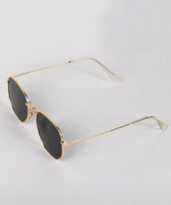 Chunky Frame Gold Metal Çerçeveli Beşgen Unisex Güneş Gözlüğü - Görsel 3