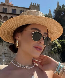 Chunky Frame Gold Metal Çerçeveli Beşgen Unisex Güneş Gözlüğü