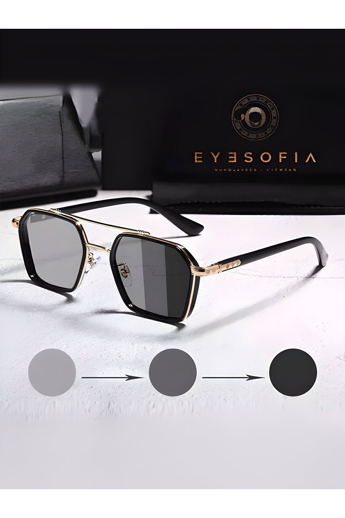 Eyesofia Güneş Gözlüğü Erkek Uv400 Cam Ce Belgeli Gold Siyah