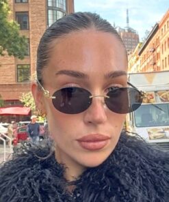 REN EYEWEAR DERLA Metal Oval Kadın Güneş Gözlüğü Siyah Kesme Cam | Gold Detaylı UV400 Korumalı Minimal Uv400