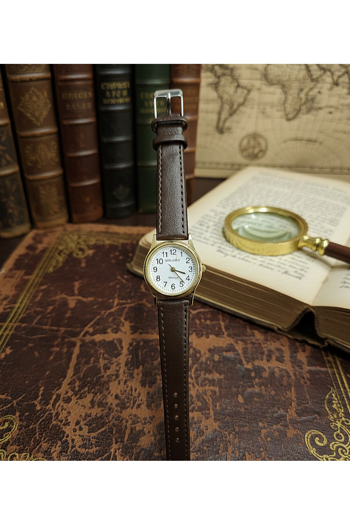 QUARTZ Vintage Kadın Kol Saati Retro Minimal Model Koyu Kahve Renk Hakiki Deri Kordon Gold Kasa