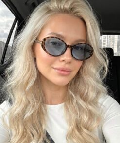 REN EYEWEAR Ovelle Kadın Leopar çerçeve Mavi cam Oval Güneş Gözlüğü – Aksesuar Detaylı Uv400