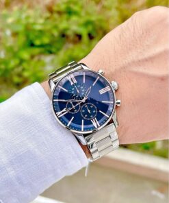 İSTLİV Erkek Gümüş Renk Kordon Lacivert Kadran Analog Kol Saati