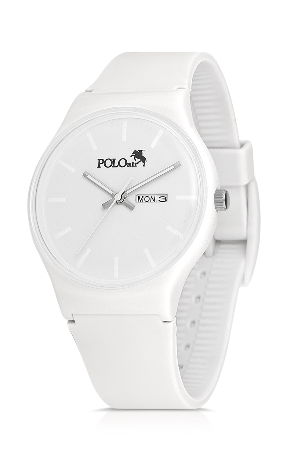 polo air Unisex Silikon Kordon Gün Ay Takvimli Kol Saati Beyaz Renk Pl-1462b