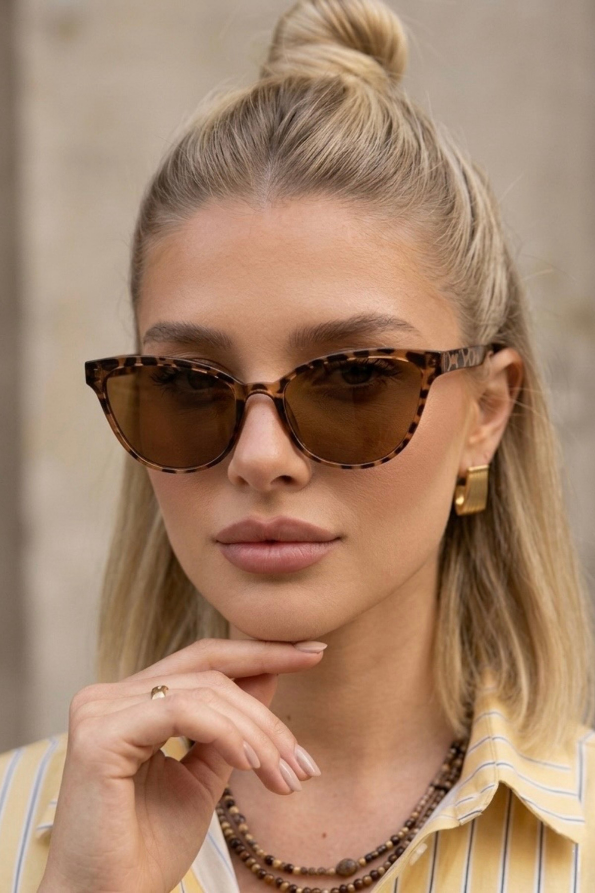 Eyesofia Melone Cat Eye Unısex Leopar Çerçeveli Kahverengi Ultra Hafif Uv400 Filtreli Güneş Gözlüğü